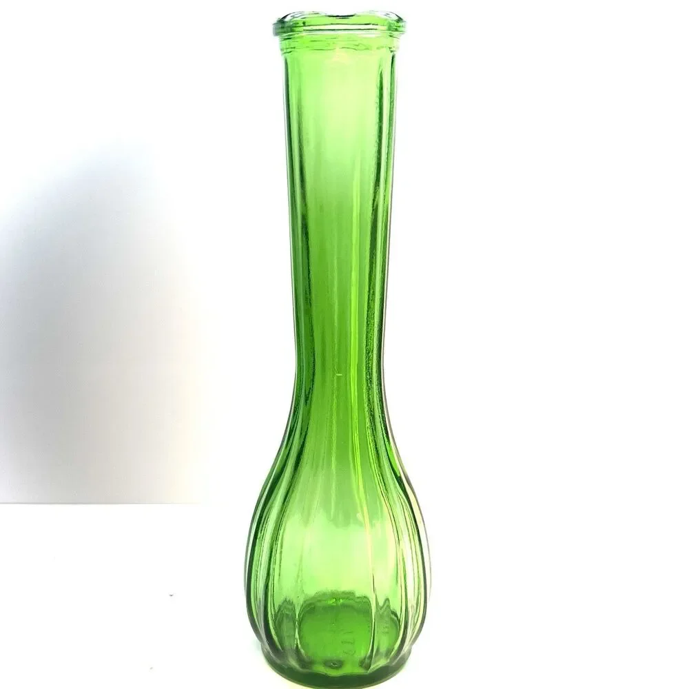 Vintage-Retro Emerald Green Bud Vase-Ribbed Base/Scalloped Rim –Numbered 9”